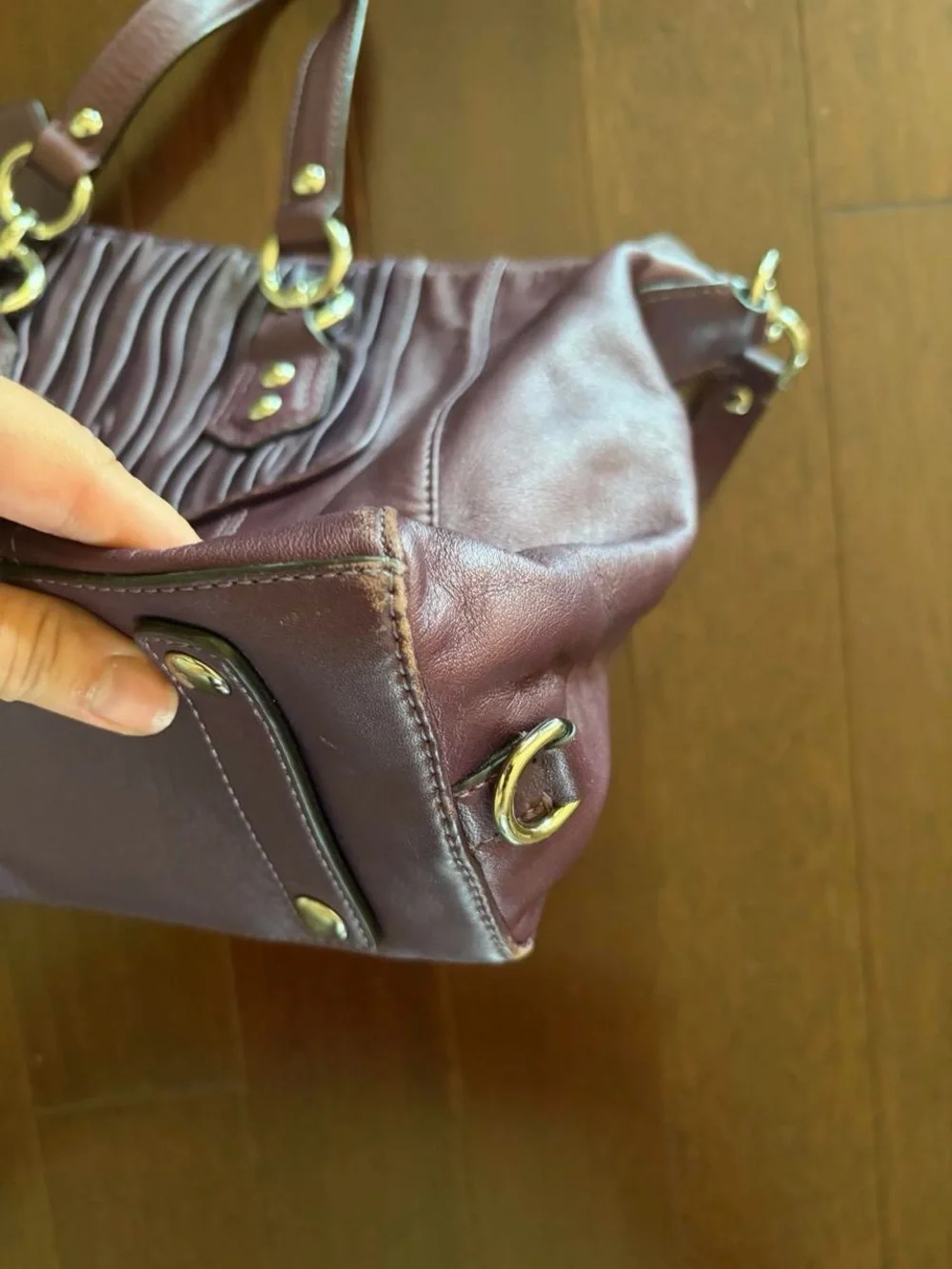Coach Plum Leather Satchel with Silver Hardware